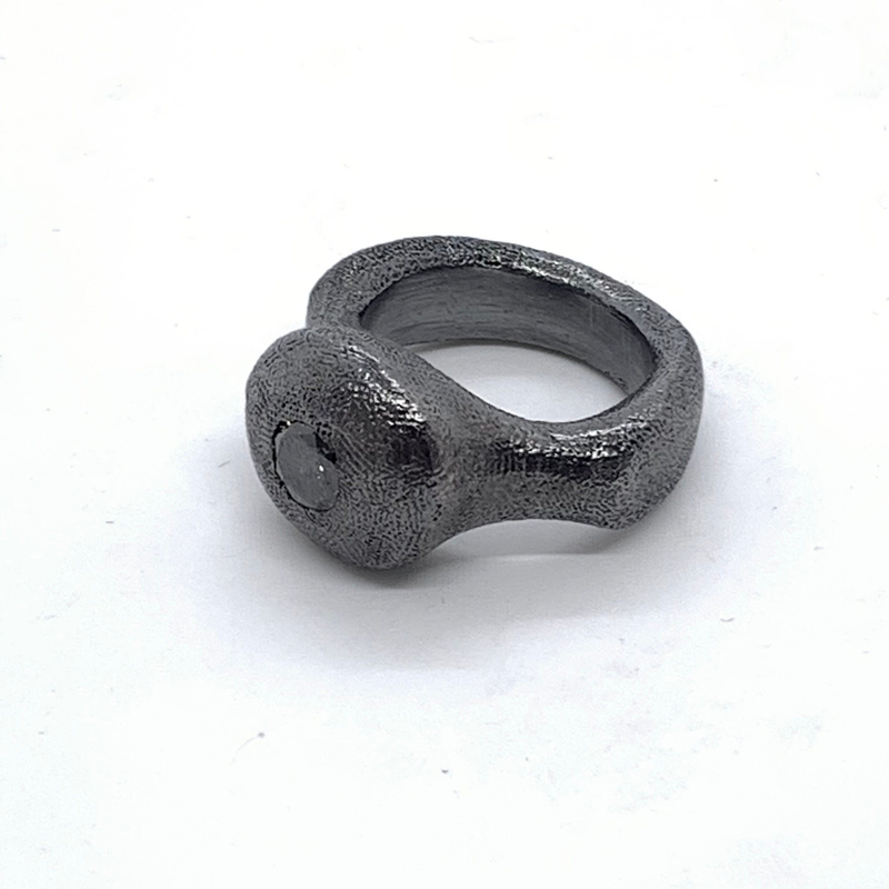 Ring pure oxidized silver black diamond-null