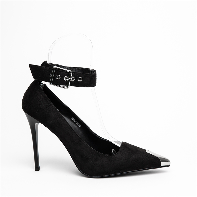 Miss belgini black stiletto high heeled pumps with ankle strap-null