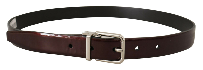 Brown patent leather silver metal buckle belt-null