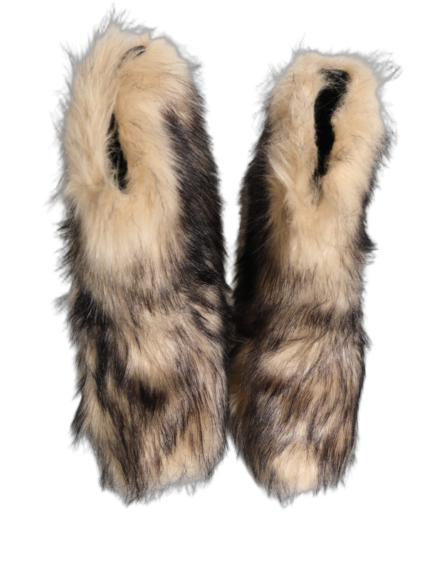 Brown faux fur mid calf men boots shoes-null