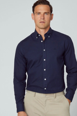 Hackett oxfort cotton slim fit shirt hm309621, Navy, medium