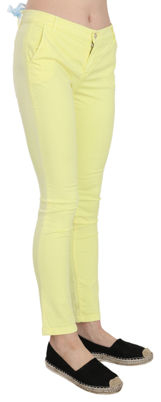 Yellow cotton stretch low waist skinny casual trouser pants-null