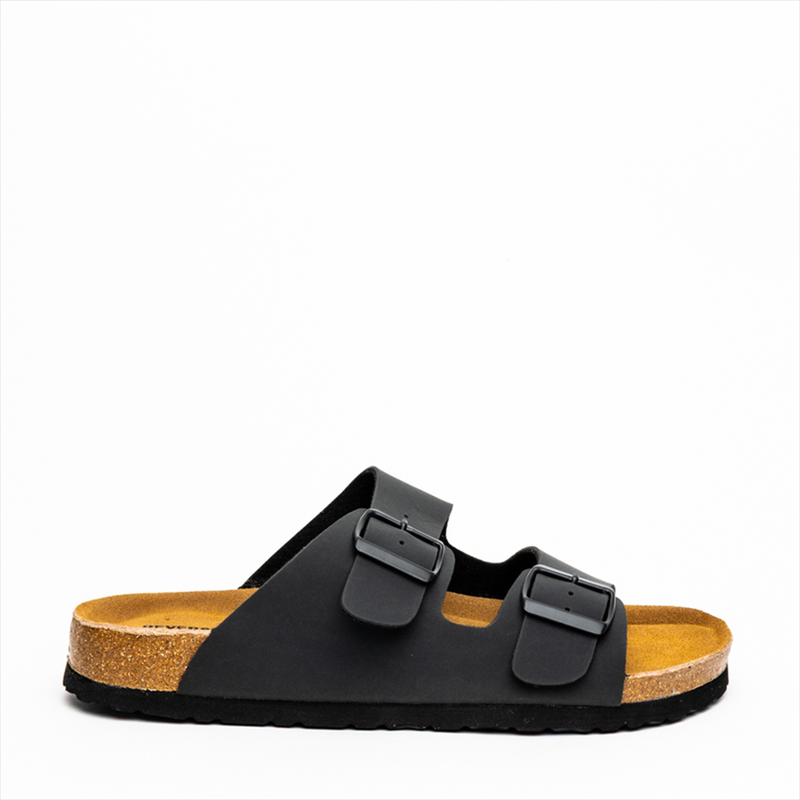 Reverse slider sandal with buckle detail on straps breathable comfort footbed with shock absorber-null