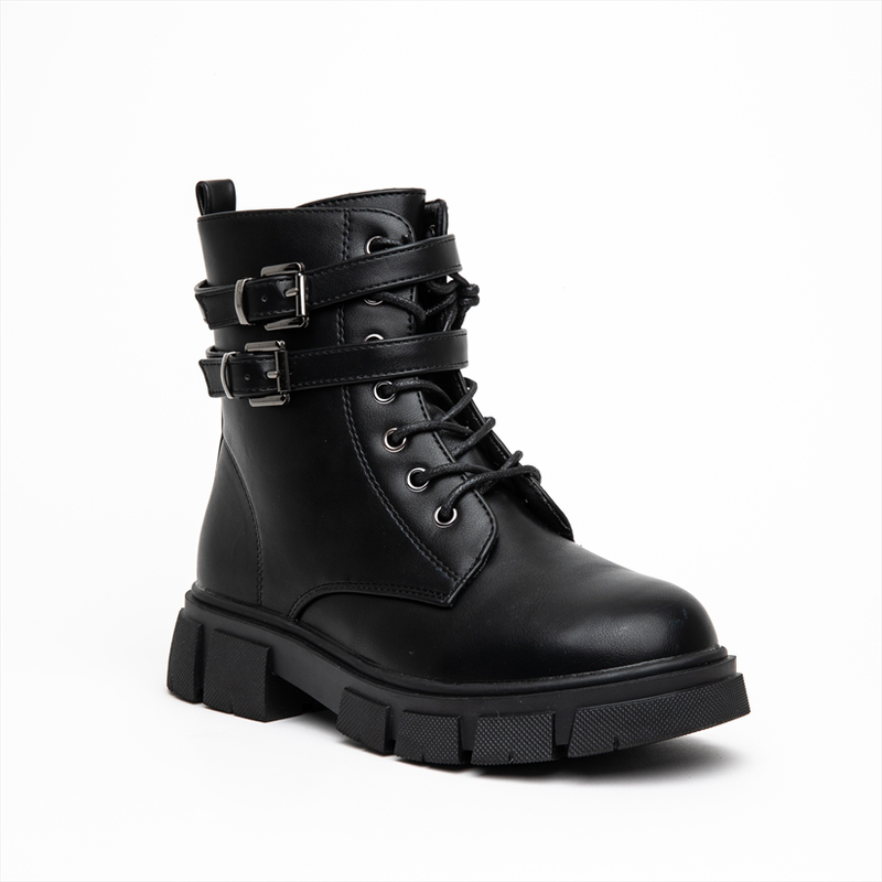 Miss belgini glam lace up chelsea boots with double buckle straps-null