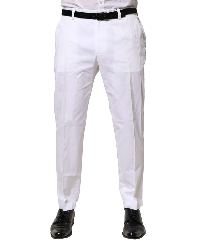 White cotton dress slim formal pants-null