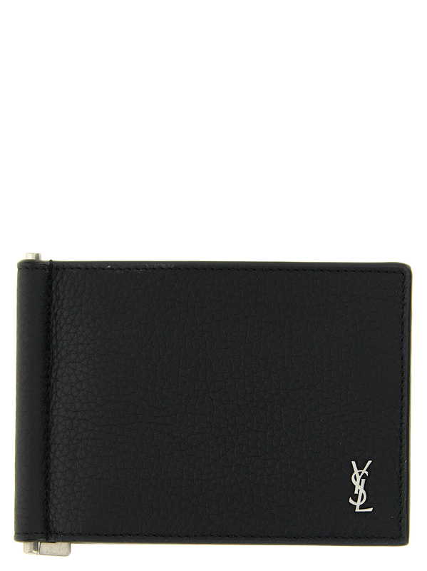 Black calfskin money clip-null