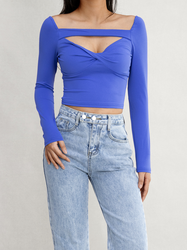 Crossed neckline top - royal blue-null