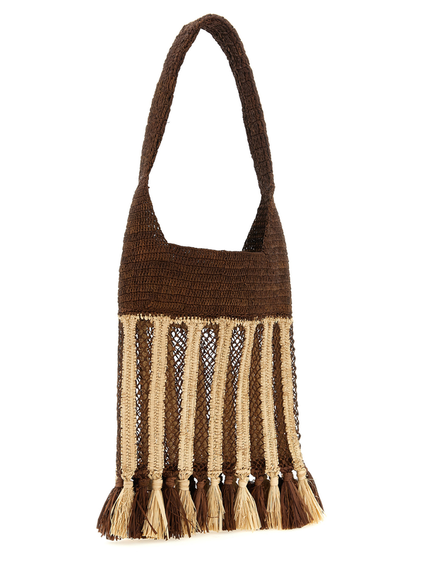 Brown raffia shoulder bag-null