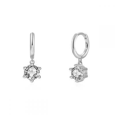 Circle drop hoops, Silver 925 - White Zircon, medium