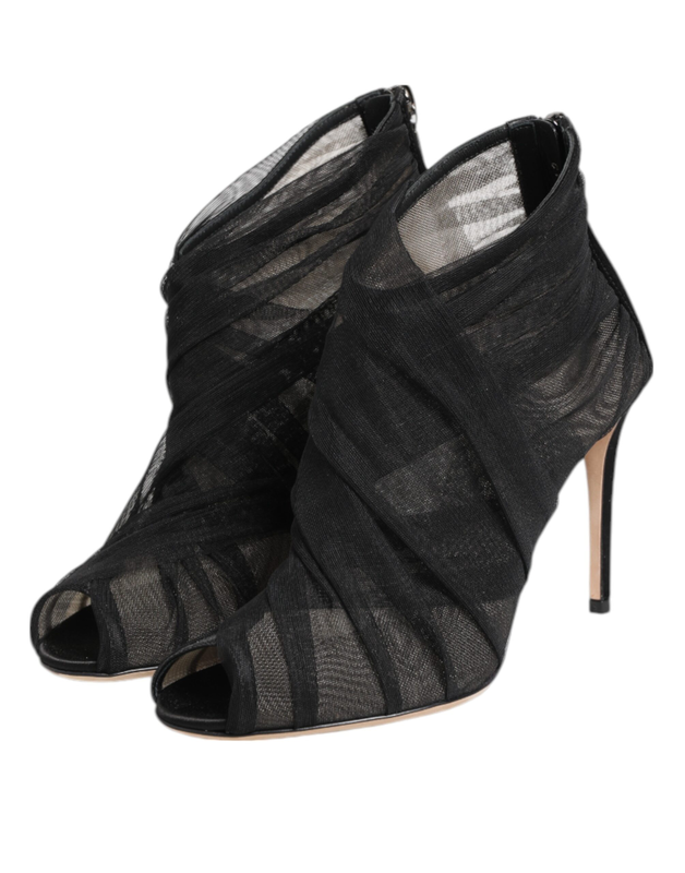 Black mesh stiletto heels ankle boots shoes-null