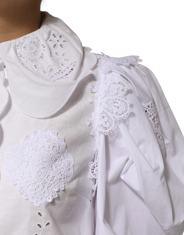 White ruffled lace embellished blouse top-null