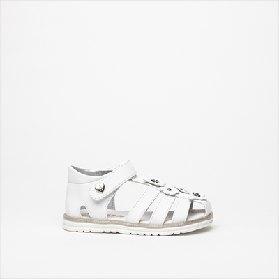 Asso caged with playful trim details girls sandals, White, medium