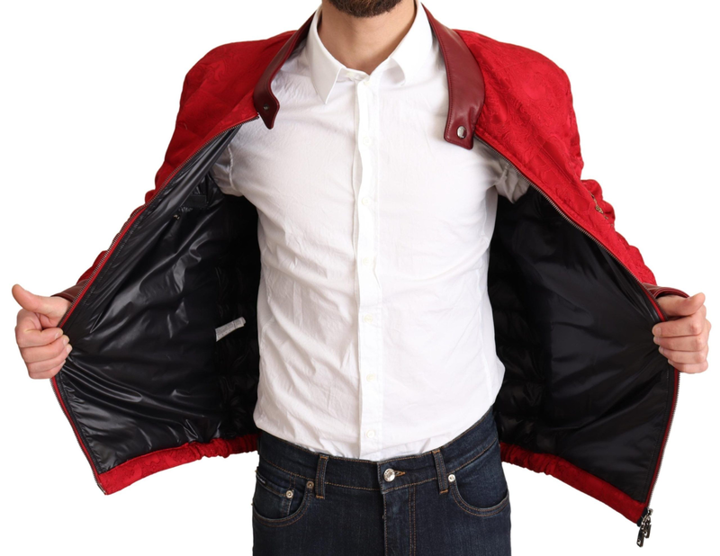Red brocade bomber gold crown logo coat jacket-null