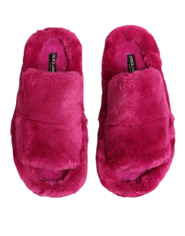 Pink acrylic faux fur mens flats sandals shoes-null