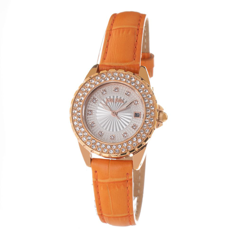 Orange leather dress watch-null