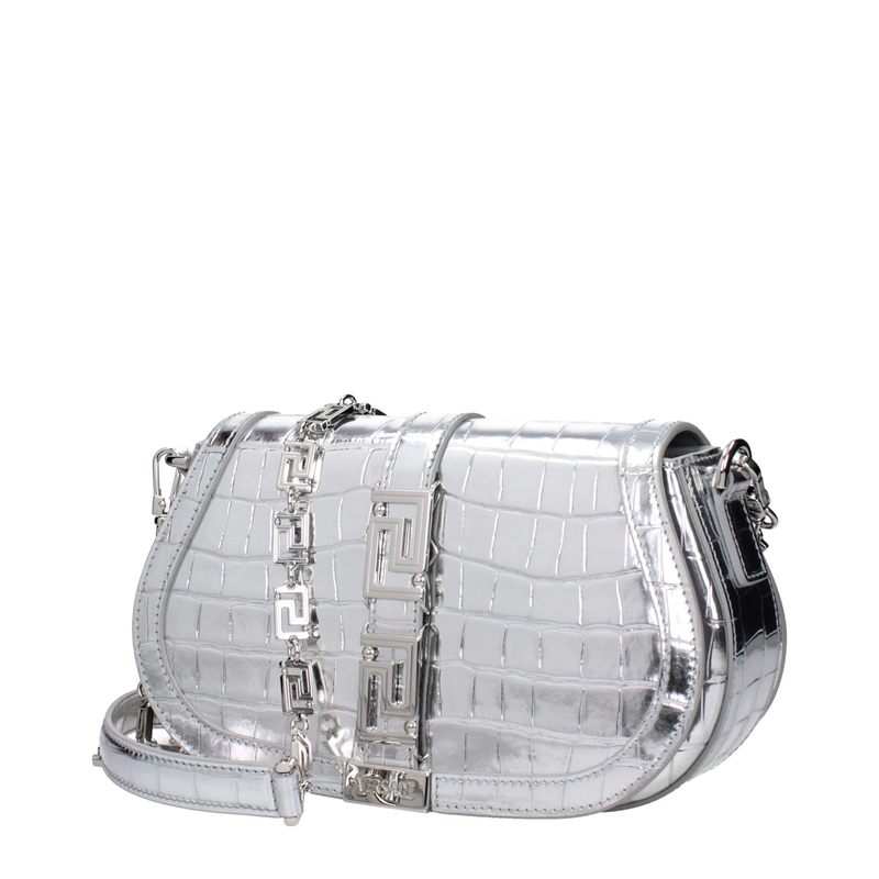 Gray leather shoulder bag-null