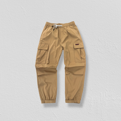 Elastic ankle cargo pants in beige, Beige, medium