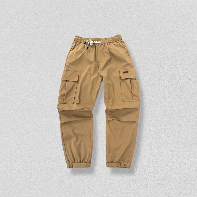 Elastic ankle cargo pants in beige-null