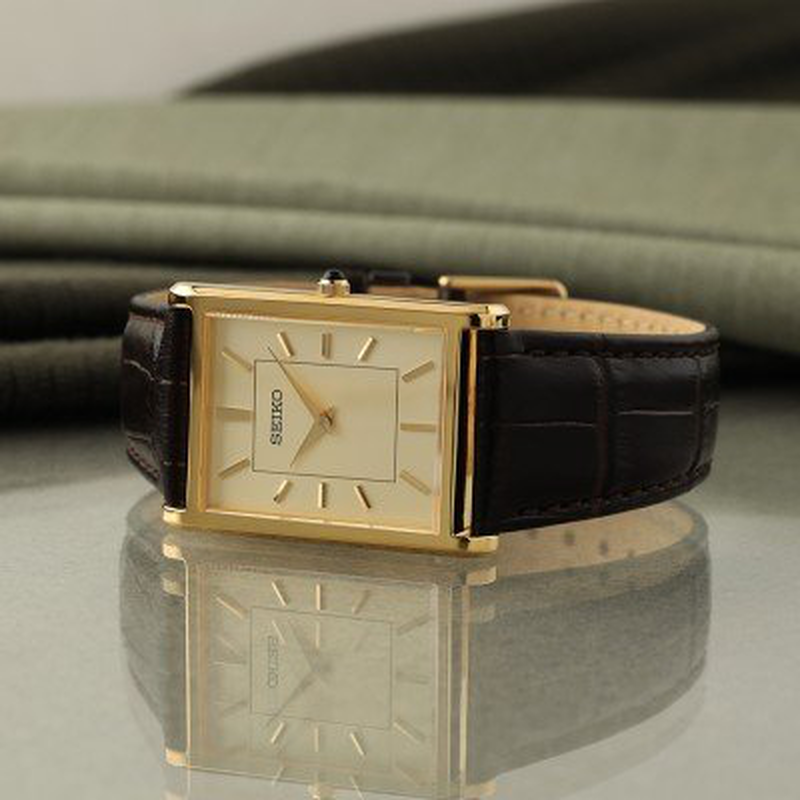 Seiko swr106p1 men's quartz watch with sapphire crystal gold tone-null