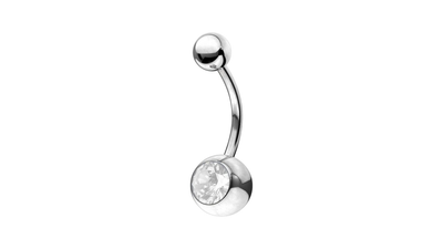 Surgical steel single stone navel silver, , medium