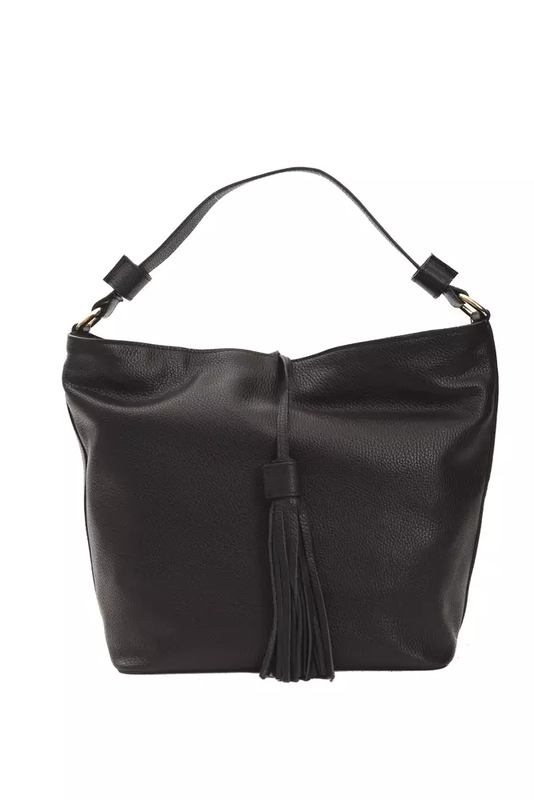 Black leather women shoulder bag-null