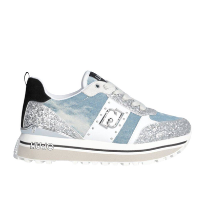 Maxi wonder 71 - platform denim and glitter sneaker, Denim, medium