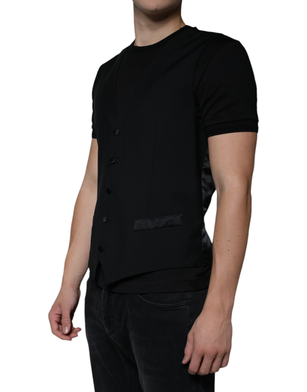 Black wool formal dress men waistcoat vest-null