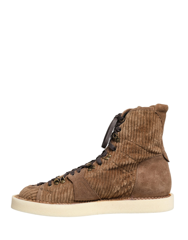 Brown corduroy high top oxford boots-null