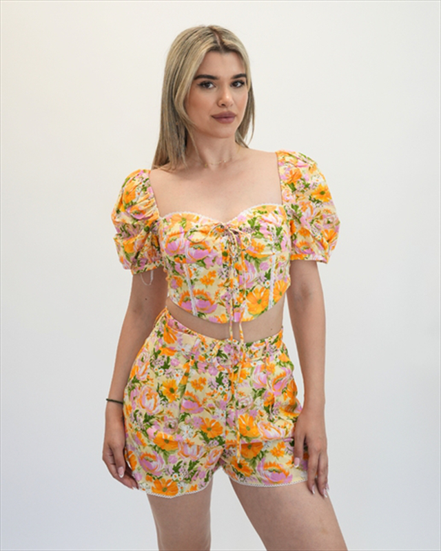 Glamorous set floral crop top short ck7817-null