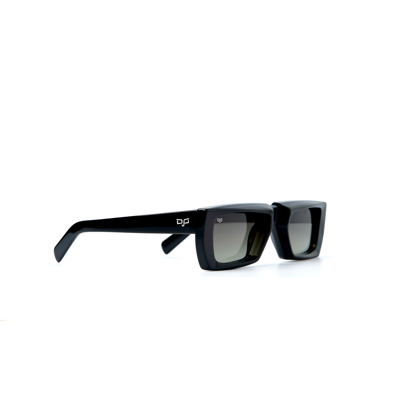 OJO sunglasses square handmade black frame and temples with nylon green polarised lenses-null