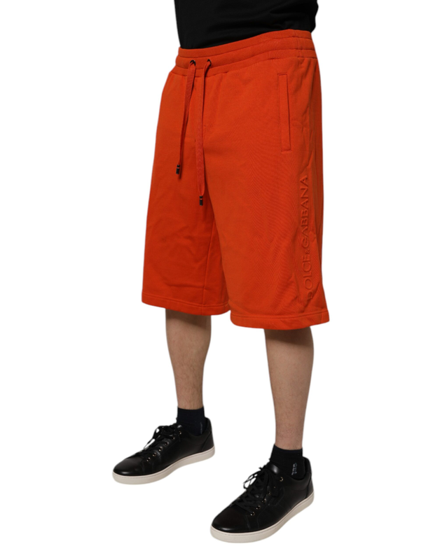 Red cotton blend mid waist men bermuda shorts-null