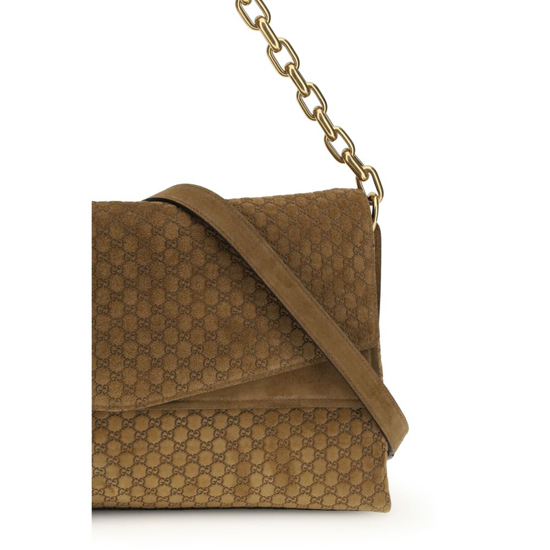 Brown suede leather handbag-null