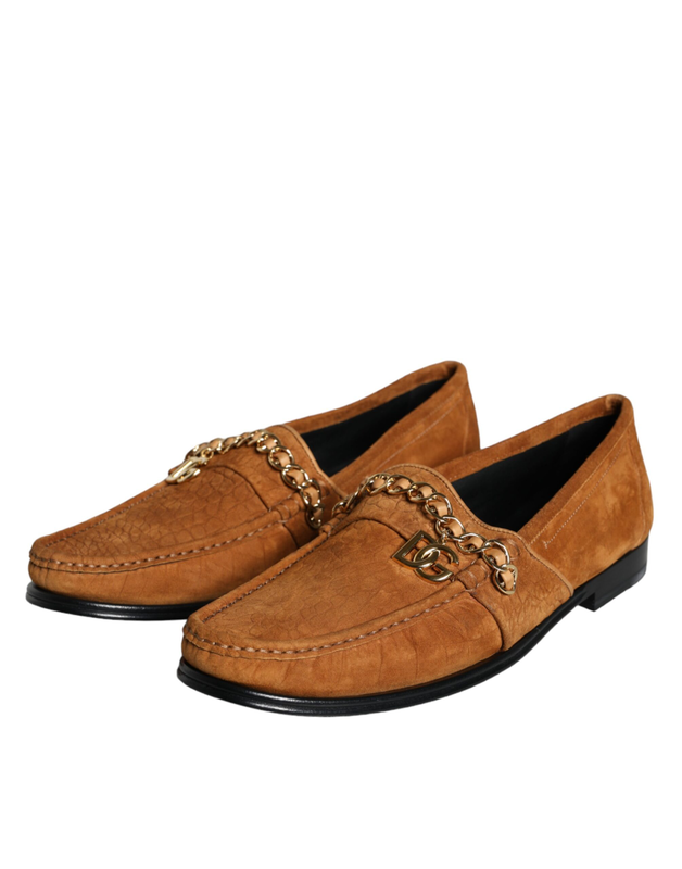 Brown velvet leather logo mocassin slip on shoes-null
