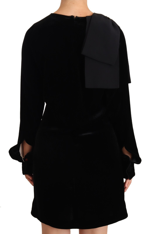 Sheath a-line black viscose long sleeves round neck mini dress-null