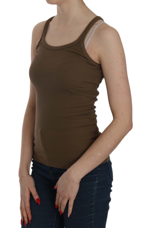 Brown sleeveless spaghetti strap blouse top-null