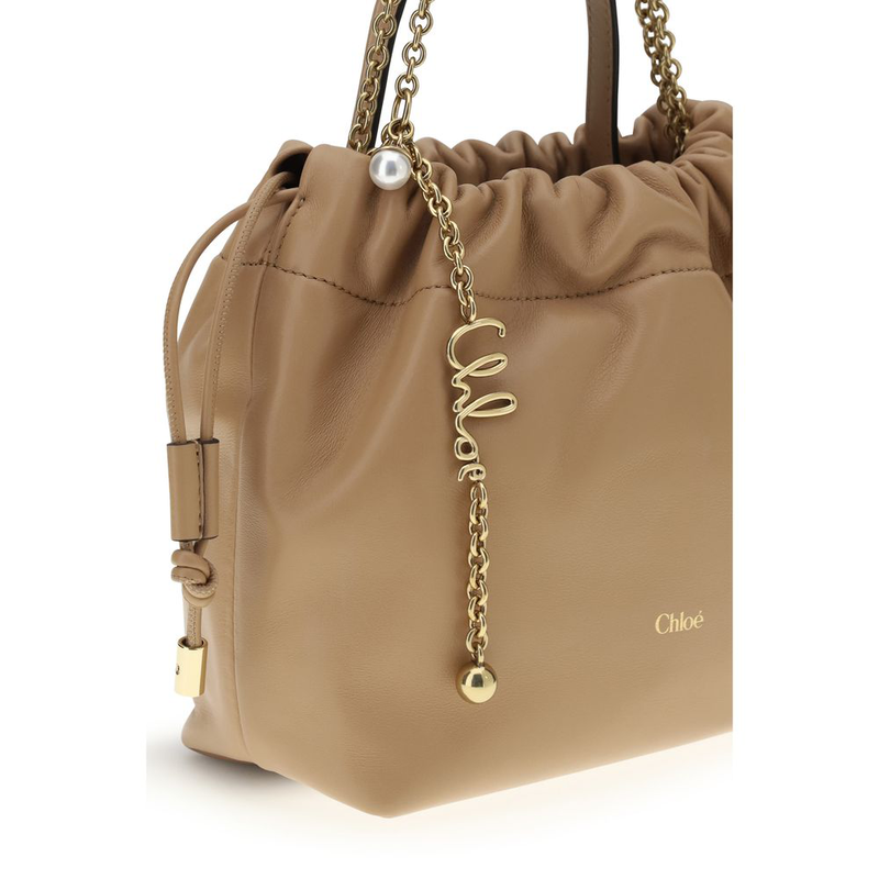 Beige lamb ovis aries aries shoulder bag-null