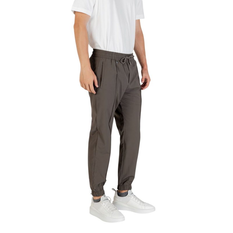 Green polyester casual pants-null
