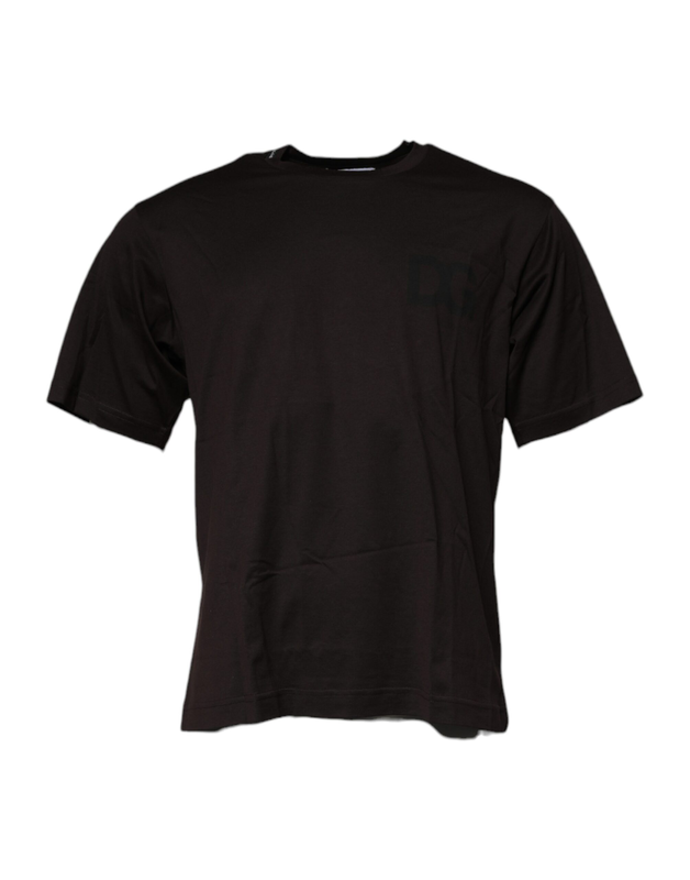 Dark brown logo cotton crew neck t-shirt-null
