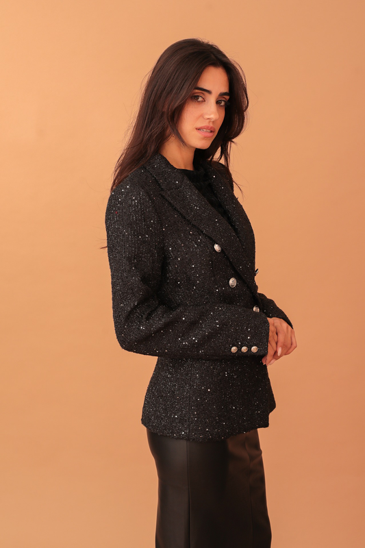 Naomi sequin tweed blazer - black-null