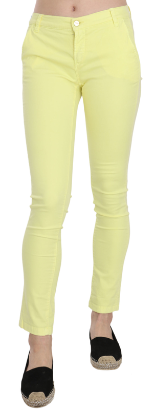 Yellow cotton stretch low waist skinny casual trouser pants-null