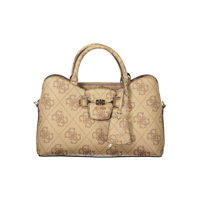 Black polyurethane women handbag, Beige, medium