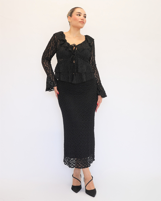 Lace maxi skirt 13906, Black, medium