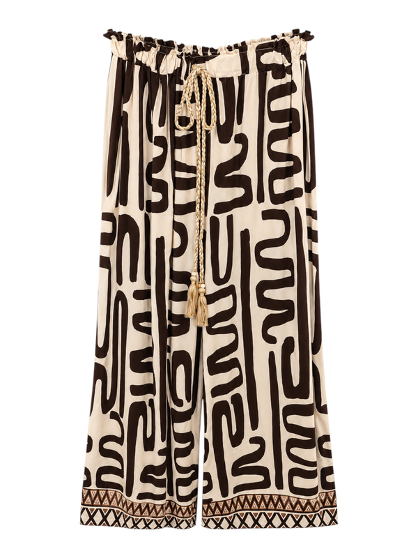 Abstract print wide leg palazzo trousers - brown-null