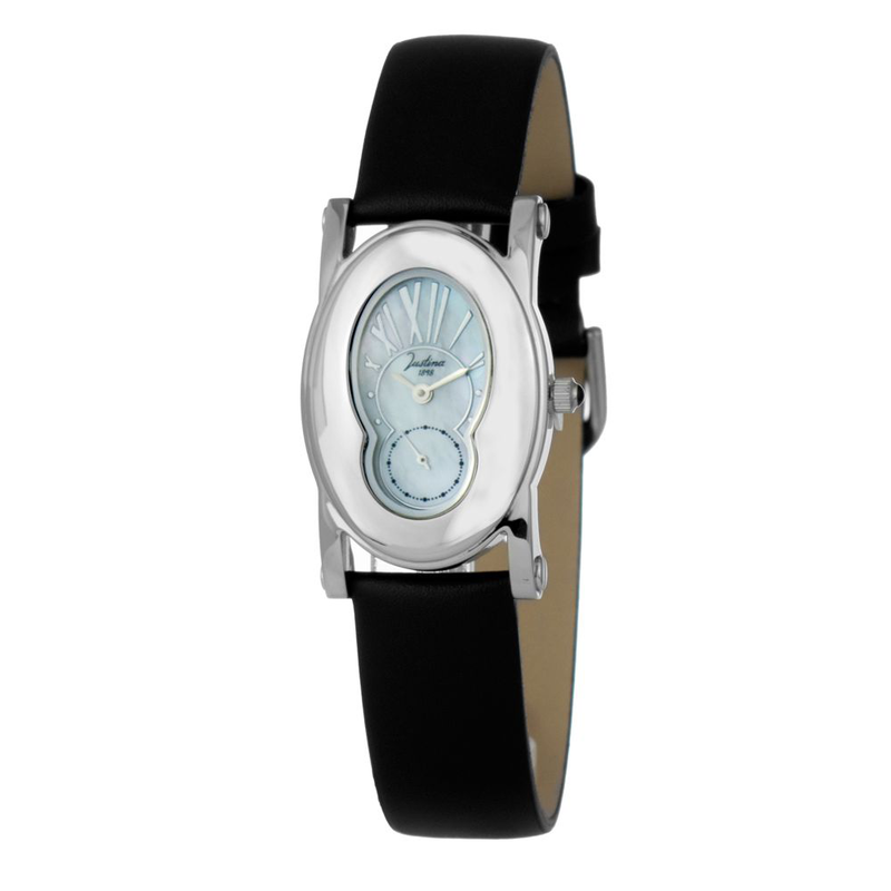 Black leather dress watch-null
