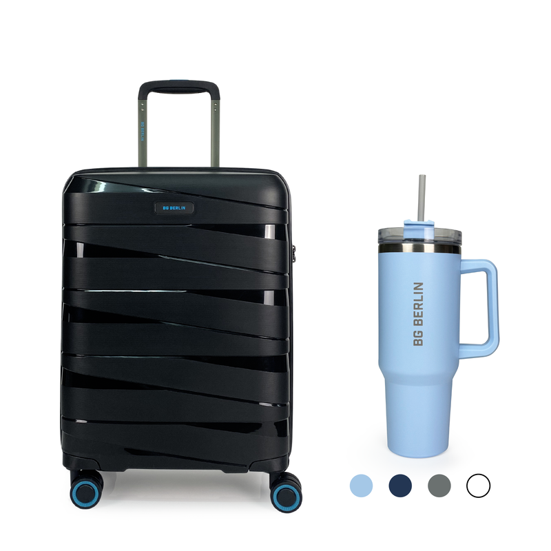 Bg berlin - ted cabin size/carry-on & BG Tumbler Gift (4 wheel) 55cm/20in luggage 10kg suitcase, Oxford Blue image number null