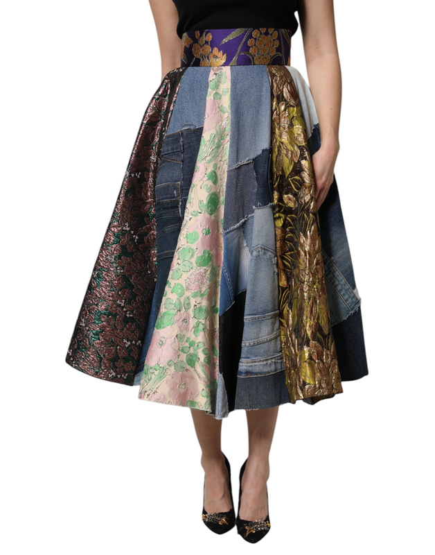 Multicolor patchwork high waisted midi skirt-null