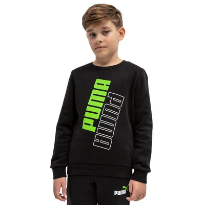 Boys power logo fleece crew, Black, medium