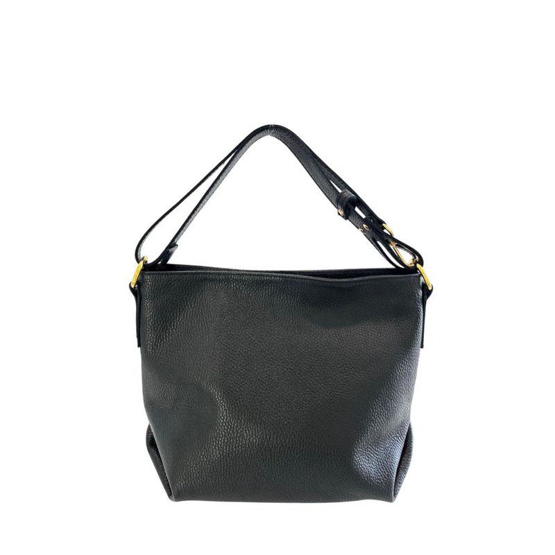 Black leather women shoulder bag-null