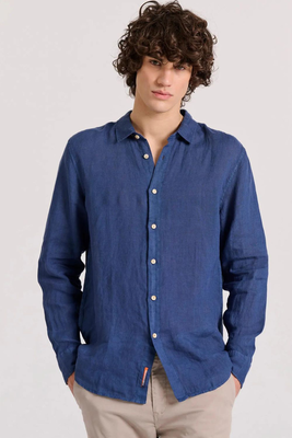 Funkybuddha shirt linen, Navy, medium