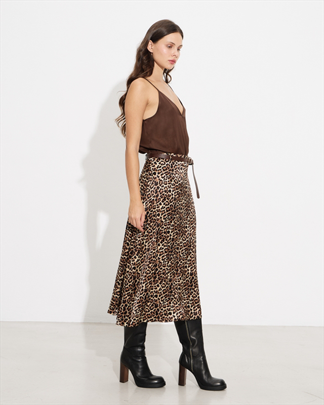 Midi skirt satin animal print-null